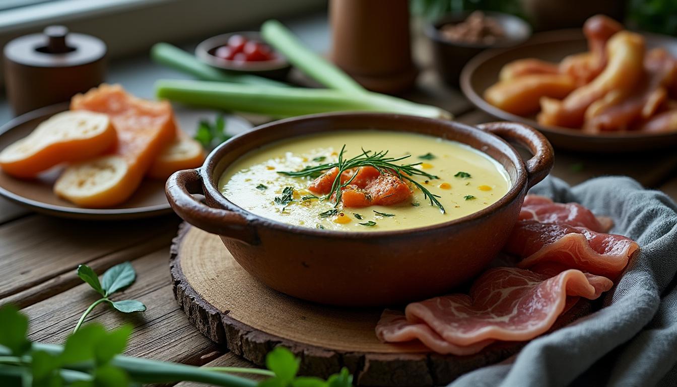découvrez notre recette crémeuse de fondue de poireaux, l'accompagnement parfait pour sublimer vos viandes et poissons avec douceur et saveur.