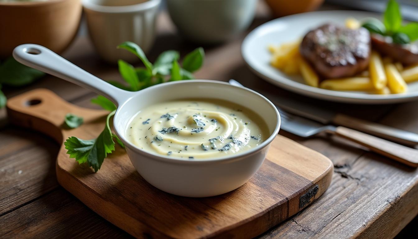 découvrez la recette facile et onctueuse de la sauce au roquefort, parfaite pour sublimer vos viandes grillées et vos plats de pâtes.
