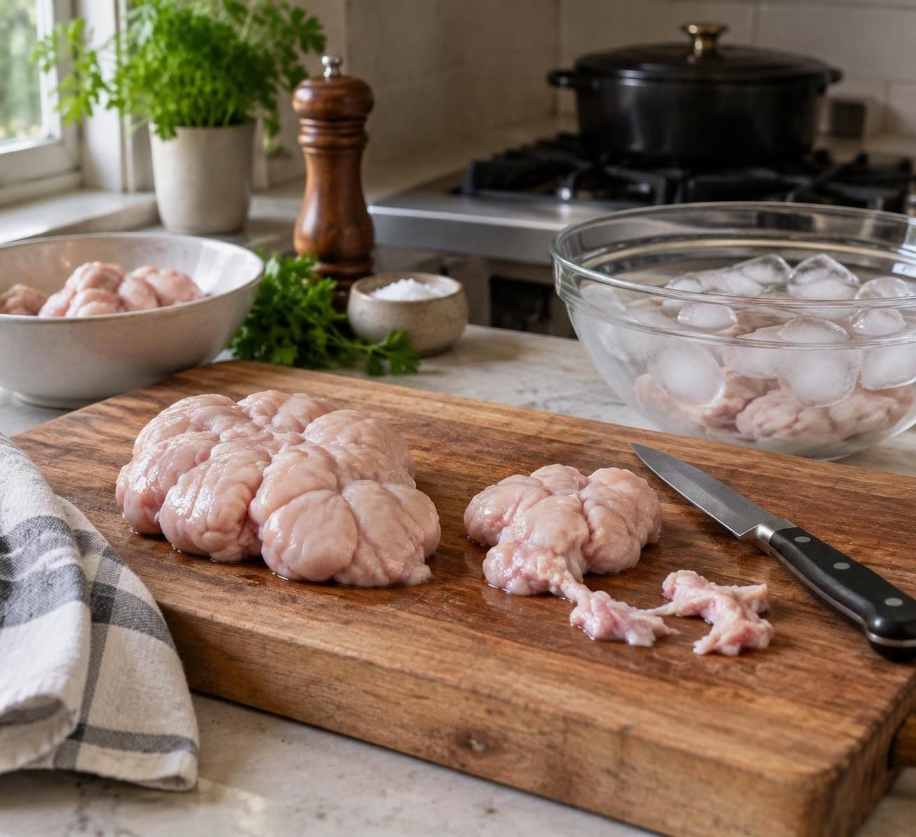apprenez à préparer le ris de veau étape par étape : dégorgez-le, blanchissez-le et pressez-le pour obtenir une texture parfaite avant cuisson.